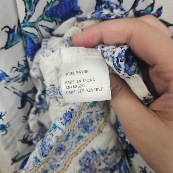 Nicole Miller Artelier Blue Floral Peasant Mini Dress Ruffle Puff Sleeves Small - Picture 6 of 6